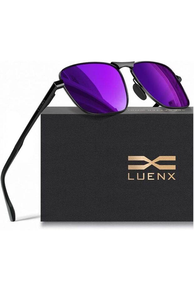 نظارات شمسية مستطيلة الشكل من LUENX للرجال، نظارات طيار مستقطبة بتصميم عتيق للقيادة مع حماية من الأشعة فوق البنفسجية 400