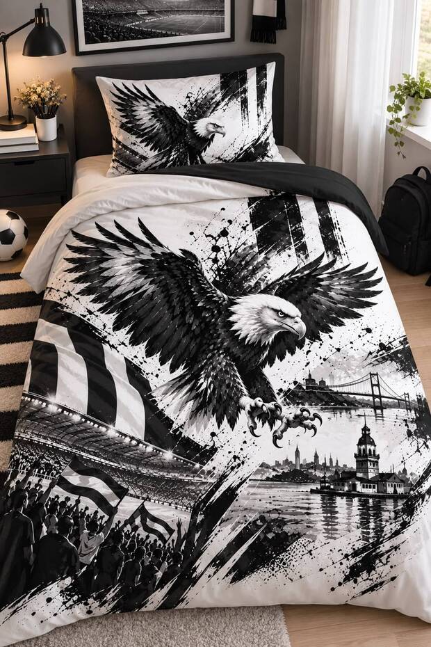 Black Eagle Themed, Single Duvet Cover Set (Without Sheets)