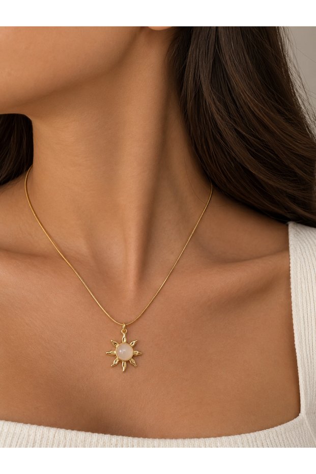 Gold Sun Motif Stone Necklace