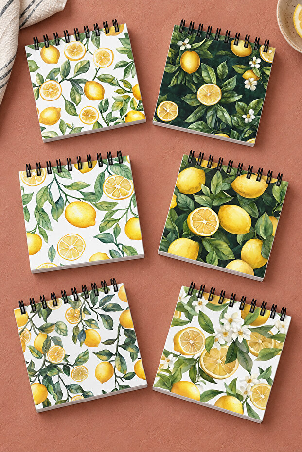 Fresh Lemon and Lemon Flower Patterned Mini Notepad Set