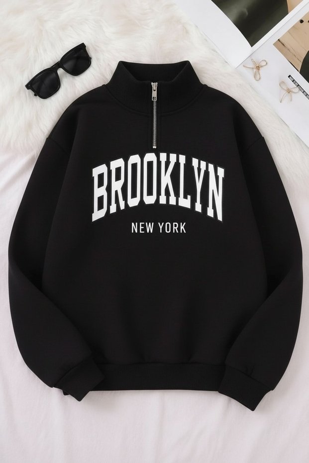 Women's - Men's Brooklyn Half Zip Oversize 3 Thread Sweatshirt
