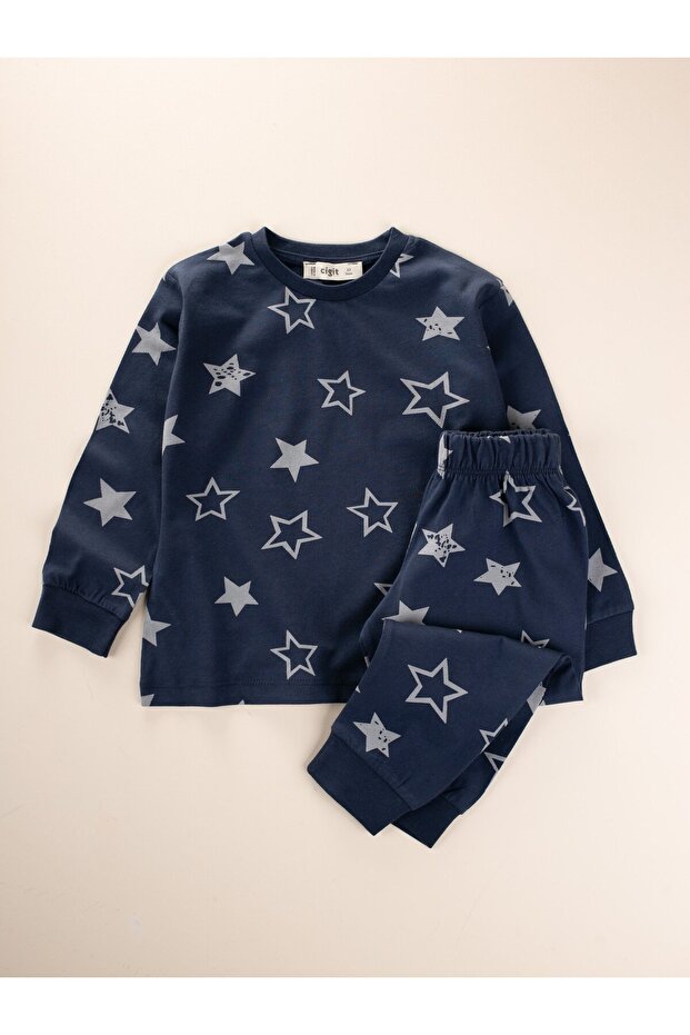 Patterned Pajama Set 2-8 Years Navy Blue