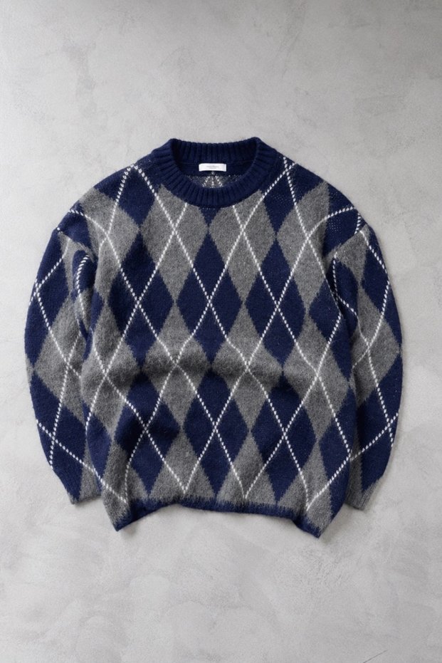 Men's Diamond Patterned Regular Soft Textured Knit Sweater - Navy Blue