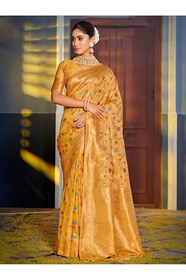 Banarasi Silk Saree with Rich Pallu & Blouse Piece - Fall and Pico Stitched, Perfect for Weddings, Festivals & Parties, Vivirasmi, Premium Banarasi Silk Saree.