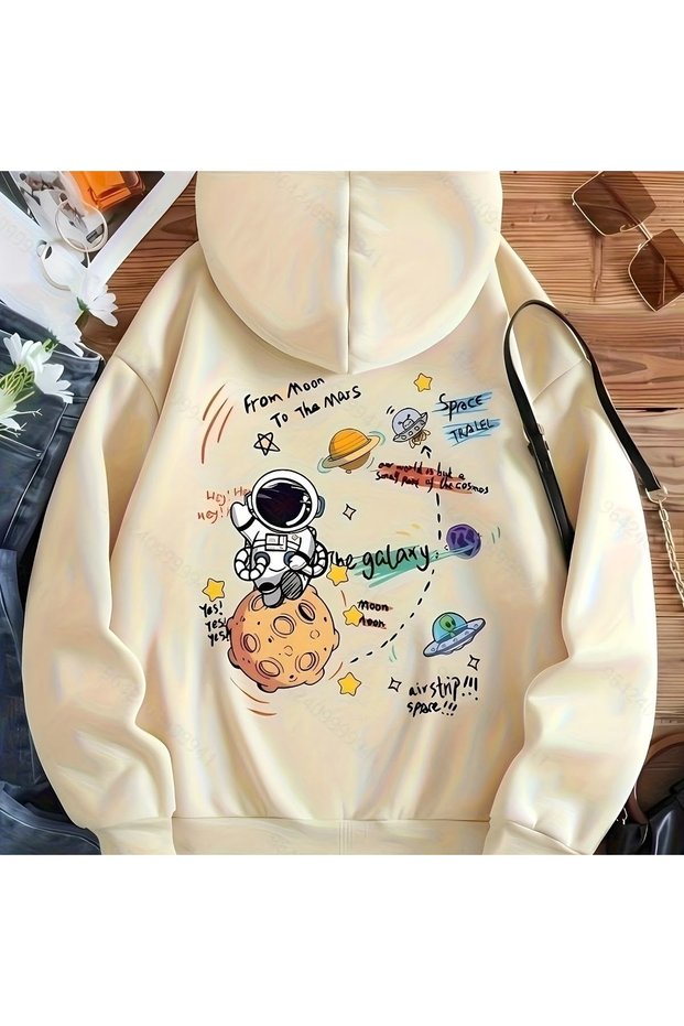Space Printed Premium Oversize Hooded 3 Thread Cotton Sweatshirt