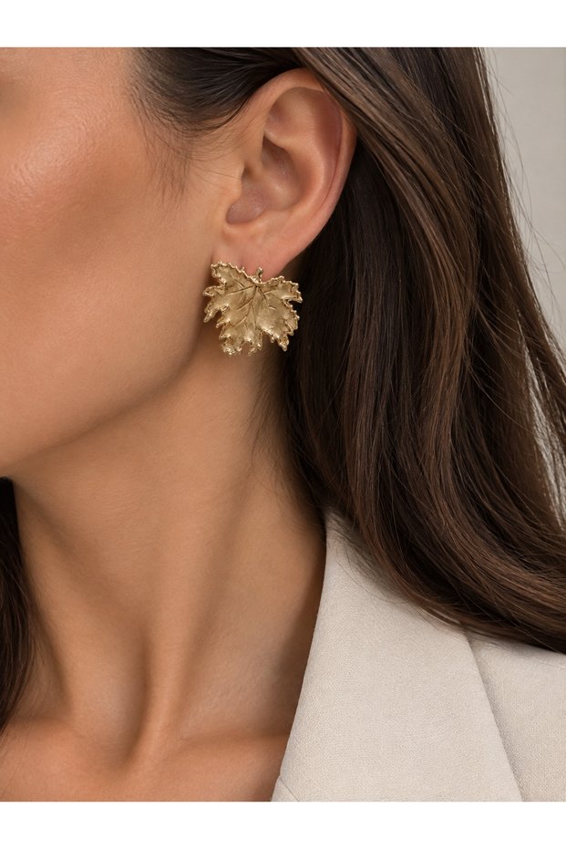 Gold Textured Sycamore Leaf Earrings