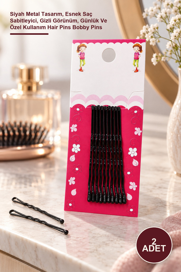 2 Pieces of Wire Clips – Black Metal Design, Flexible Hair Fixer, Hidden Look, Daily and Special Use Hair Pins Bobby Pins