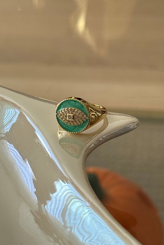 Steel Water Green Eye Model Pinky Finger Ring