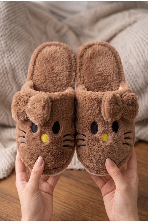 Women's Mink Cute Cat Figured Plush House Slippers