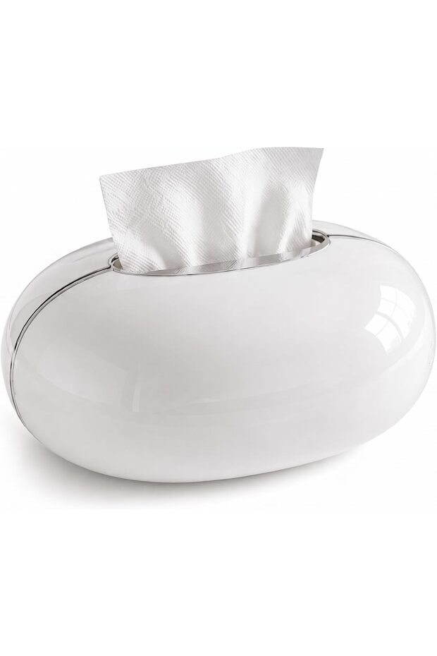 Modern Oval Tissue Box Cover, Premium ABS Plastic Facial Tissue Holder for Bathroom, Living Room, Bedroom & Office, Decorative Napkin Dispenser, Elegant Home Decor, White, Cream & Black