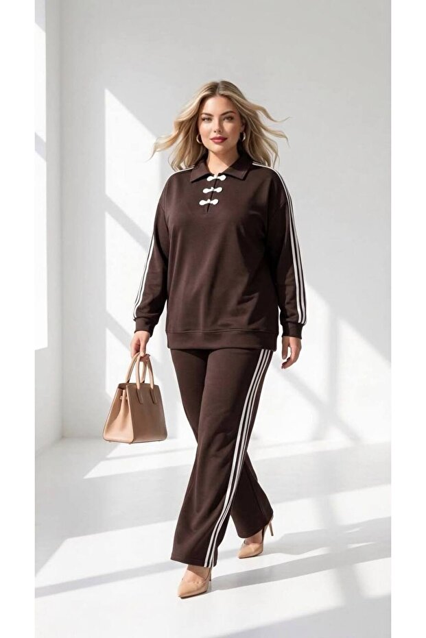 Monaco Plus Size Modal Striped Tracksuit Set