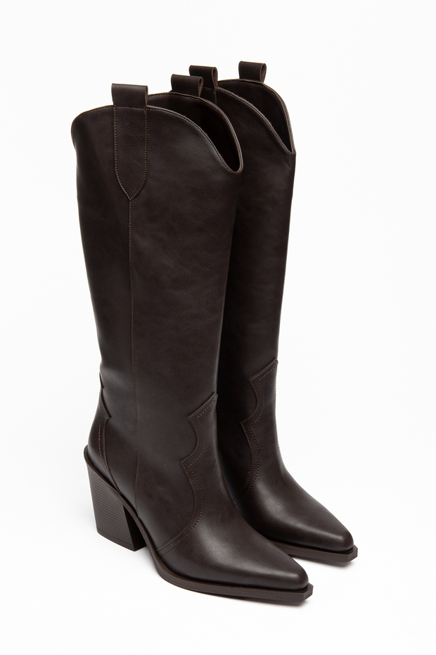 Women's Cowboy Boots Pointed Toe Thick Heel Simple Western Boots