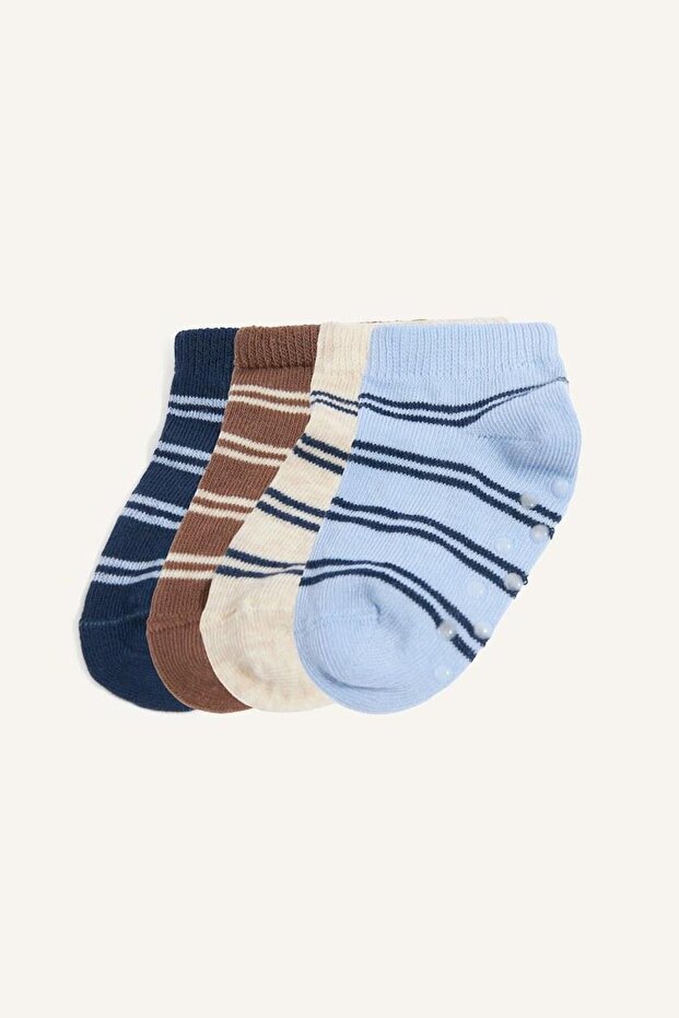 Seamless Striped Non-Slip Sole 4-Piece Cotton Booties Socks for Baby Boy I5366A5Ns