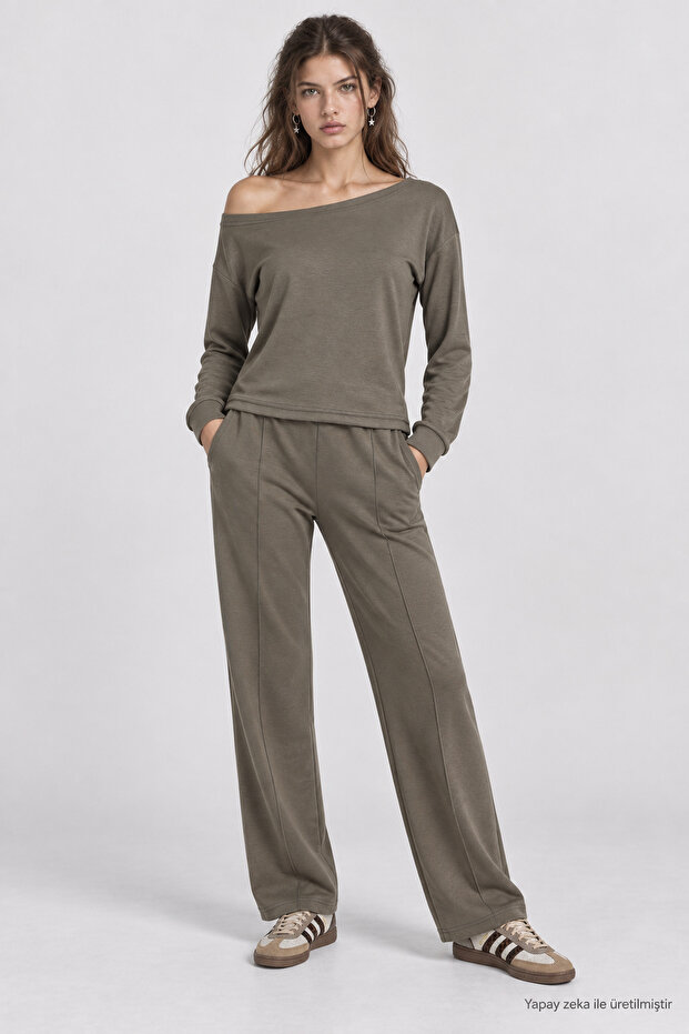 Open Shoulder Modal Top and Bottom Set Lby0027 Khaki