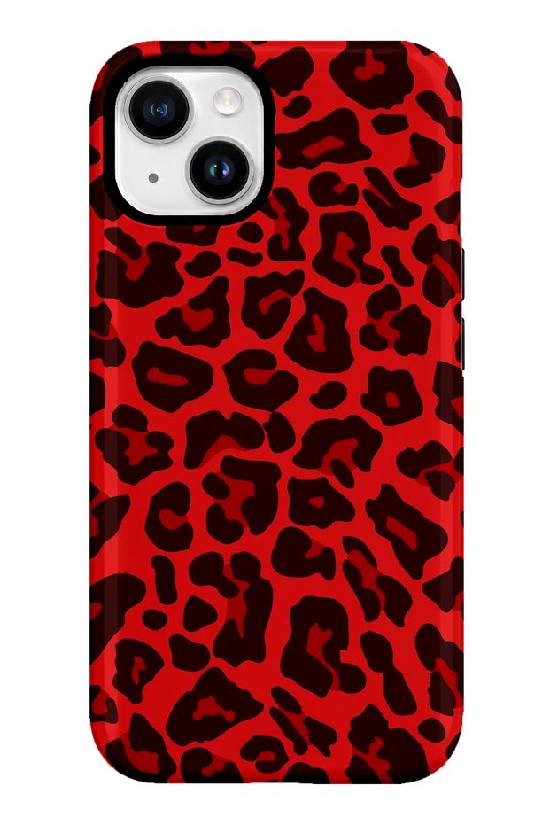 iPhone 15 Compatible - Red Leopard, Double Layer Cover, Glossy Surface Protective Case