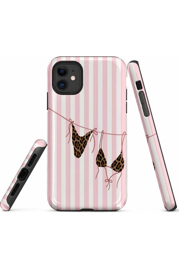 iPhone 11 Compatible - Pink Stripes, Double Layer Cover, Glossy Surface Protective Case