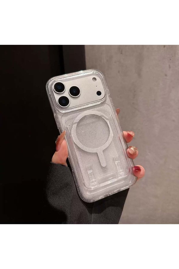 Apple iPhone 18 Pro Max Compatible Transparent Armor Non-Yellowing Magnetic Card Holder Silver Luxury Case