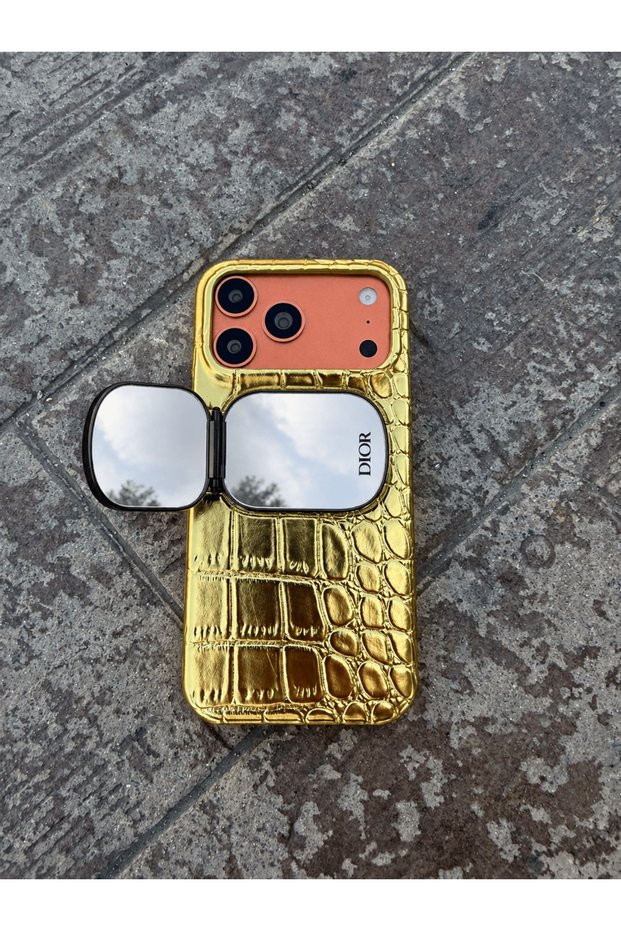 Apple iPhone 18 Pro Max Compatible Gold Luxury Snake Leather Look Mirrored Case