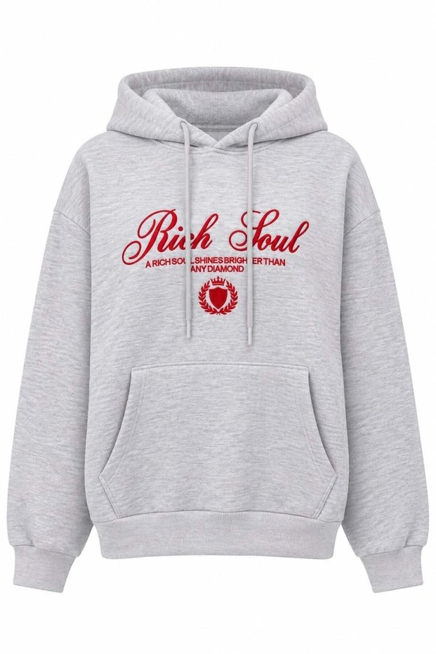 Gray Cotton Blend Hooded Collar Drop Shoulder Oversize Kangaroo Pocket Printed Sweatshirt