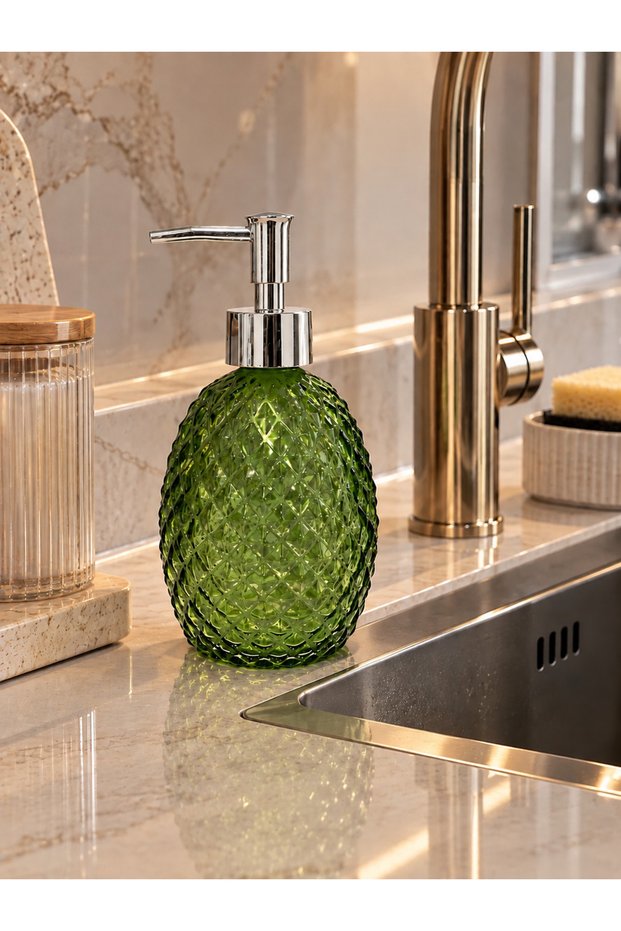 Colored Glass Liquid Soap Dispenser, 400ml, Green