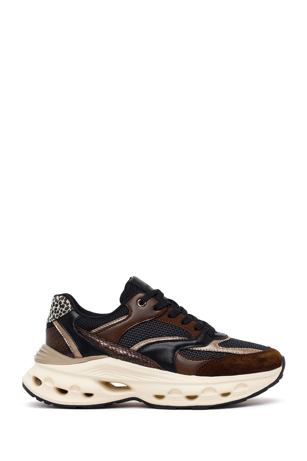 Women's Brown Lace-Up Thick Sole Sneaker Af57500655