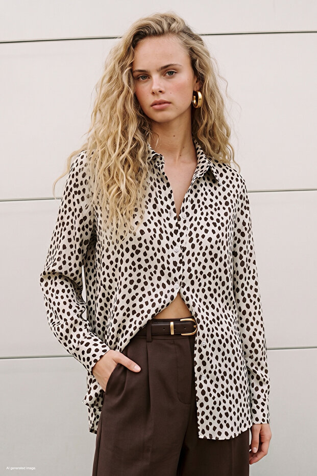 Patterned Shirt - Ecru-Brown
