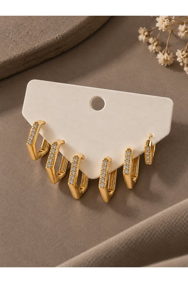 Gold Color Zircon Stone Brass Honeycomb Model Women's Earring Set