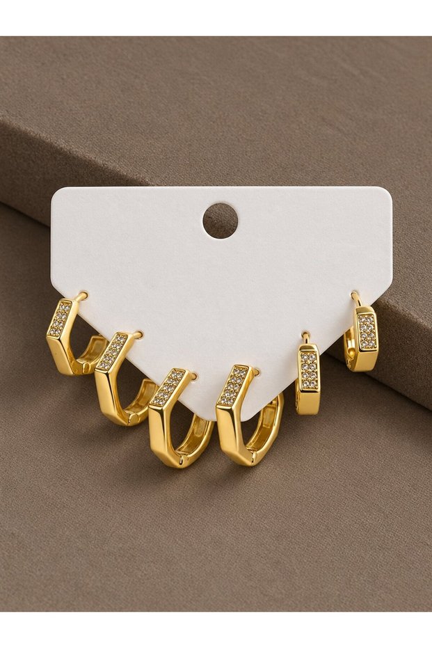 Honeycomb Model Gold Color Zircon Stone Brass Women's Earring Set