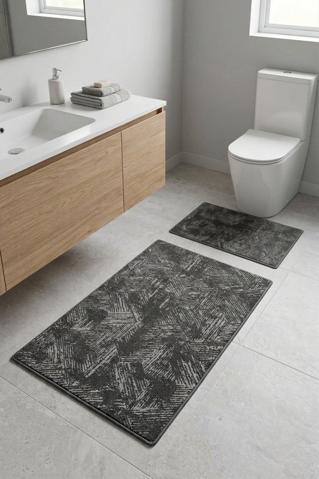 Modena Chenille Rug Set with Cotton Base, 2-Piece Bathroom Mat Set, Carpet in Front of Sink and Toilet