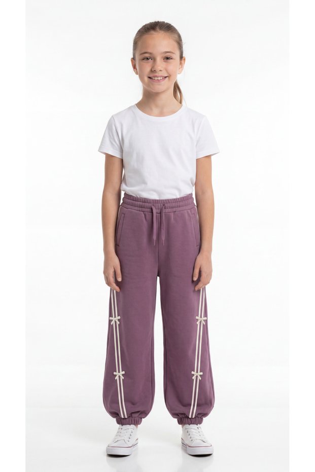 Girls' Sweatpants with Bow and Ribbon Trim