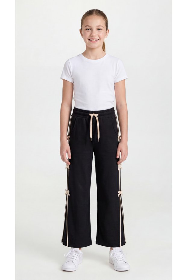 Girls' Sweatpants with Right and Left Ribbed Bows