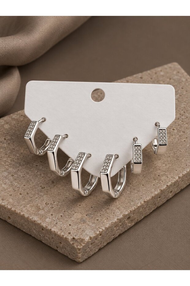 Honeycomb Model Silver Color Zircon Stone Brass Women's Earring Set