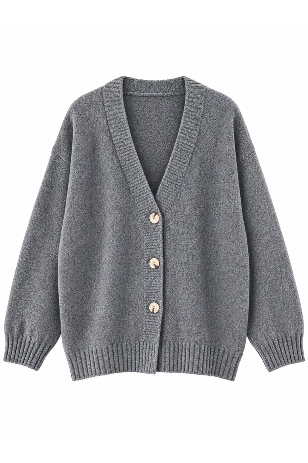 Doris Oversize V-Neck Buttoned Knitwear Cardigan Women's Gray