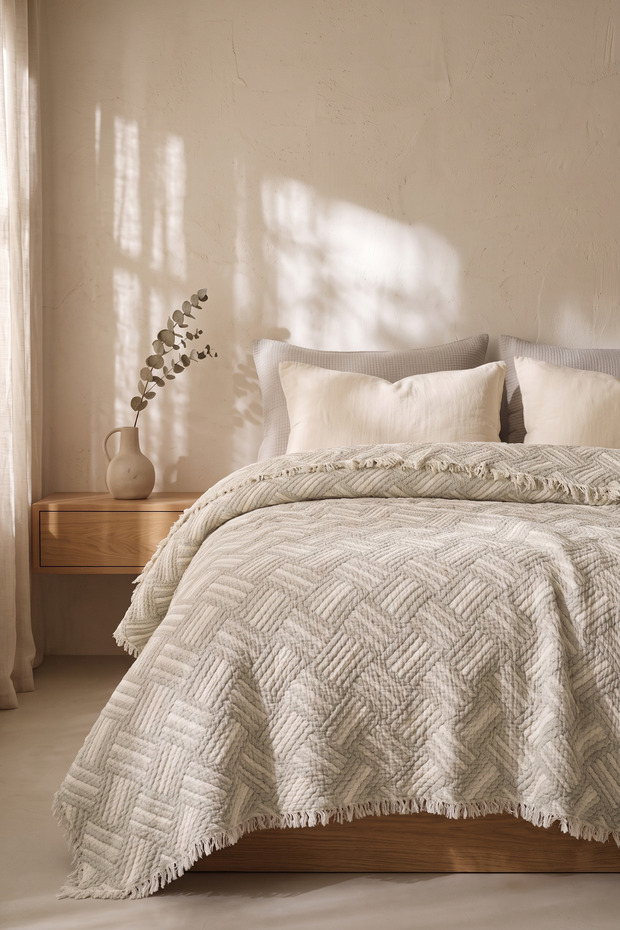 Preya 100% Cotton Muslin Double Bedspread & Throw | Anti-Sweat Natural Fabric and Soft Texture