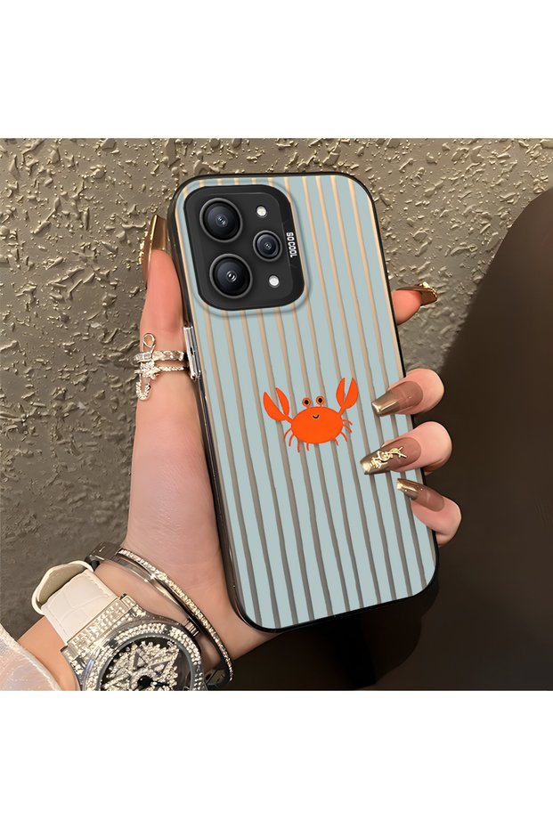 Redmi 12 4G/5G Compatible Simple Line Cartoon Little Red Crab Shockproof Impact Protection Drawing