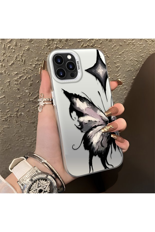 iPhone 14 Pro Compatible Cool Ink Pink White Butterfly Star Simple Style Shock Absorbing