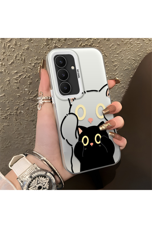 Samsung Galaxy S25 Fe Compatible Simple Striped Cute Black Cat Impact-Resistant Wear-Resistant Art Print