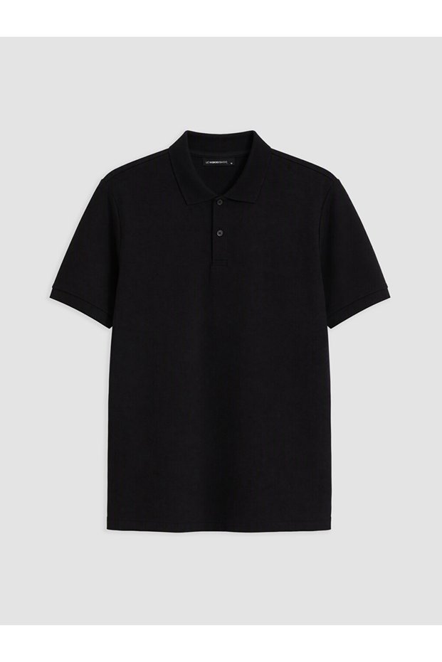 Vizyon New Season Black Polo Collar Pique Men's T-Shirt