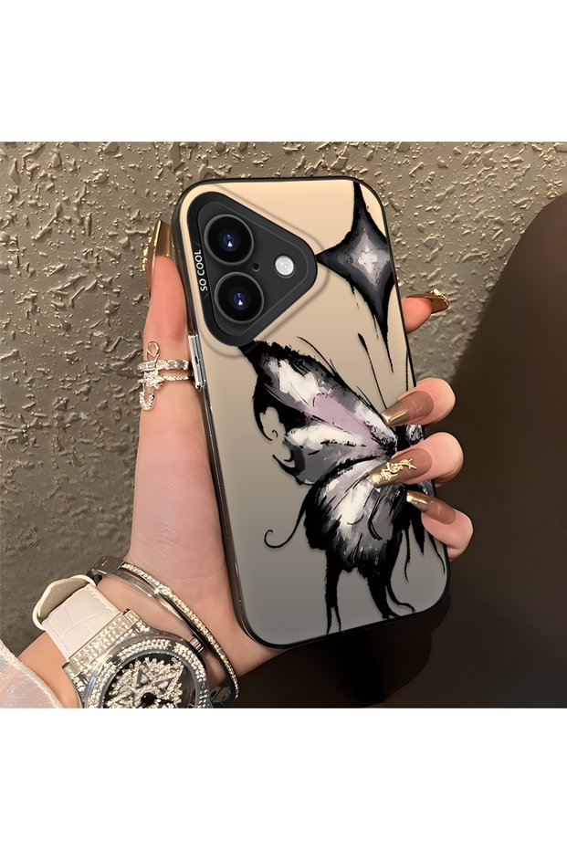 iPhone 16 Compatible Cool Ink Pink White Butterfly Star Simple Style Shock Absorbing