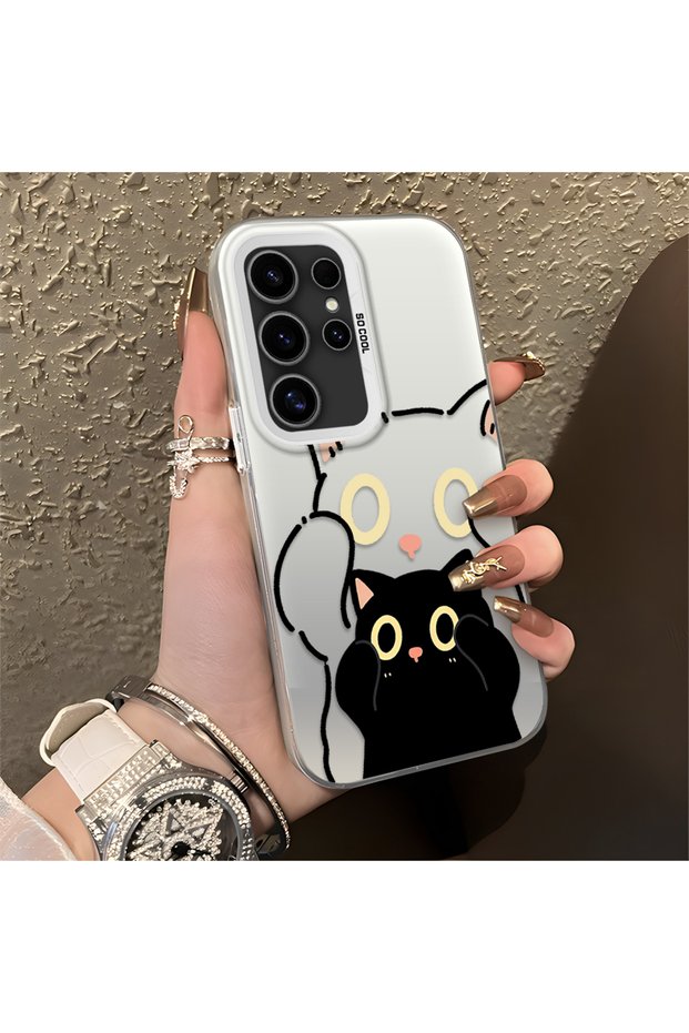 Samsung Galaxy S24 Ultra Compatible Simple Striped Cute Black Cat Impact Wear Resistant Art Print