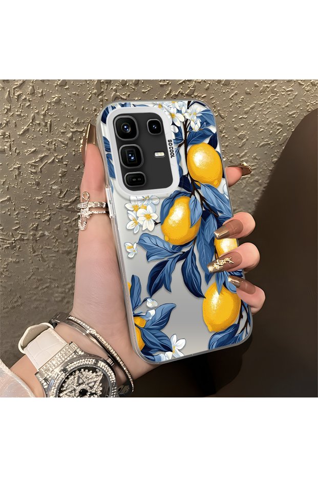 Infinix Note 50 Pro Plus Compatible Yellow Lemon Blue Leaf White Small Flower Shock Absorbing Protection