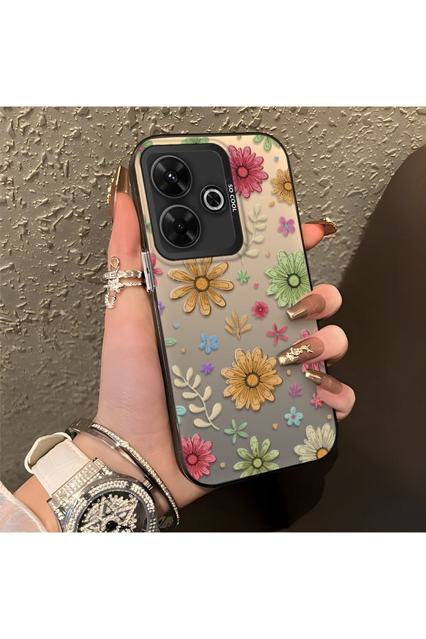 Poco M6 4g Compatible Colorful Multicolor Daisy Plants Retro Hand Drawn Flower Print