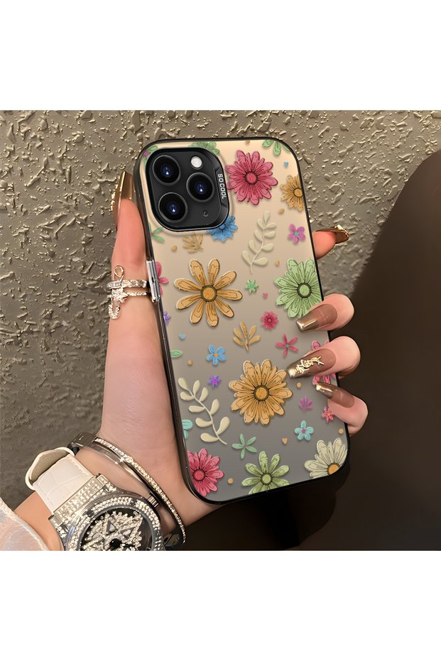 iPhone 11 Pro Max Compatible Colorful Multicolor Daisy Plants Retro Hand Drawn Flower Print