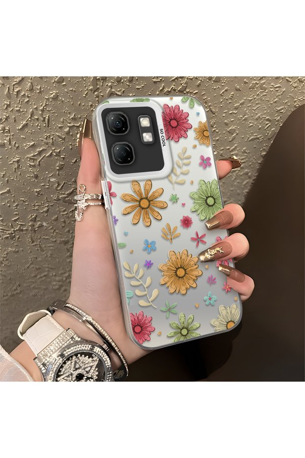 Infinix Hot 50I Compatible Colorful Multicolor Daisy Plants Retro Hand Drawn Flower Print