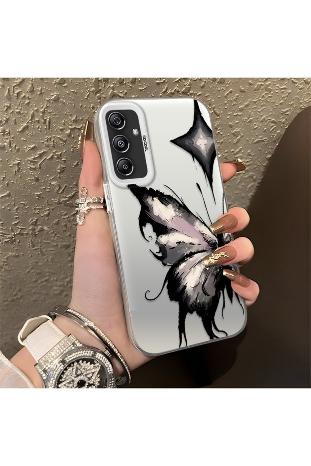 Samsung Galaxy M34 Compatible Cool Ink Pink White Butterfly Star Simple Style Shock Absorbing