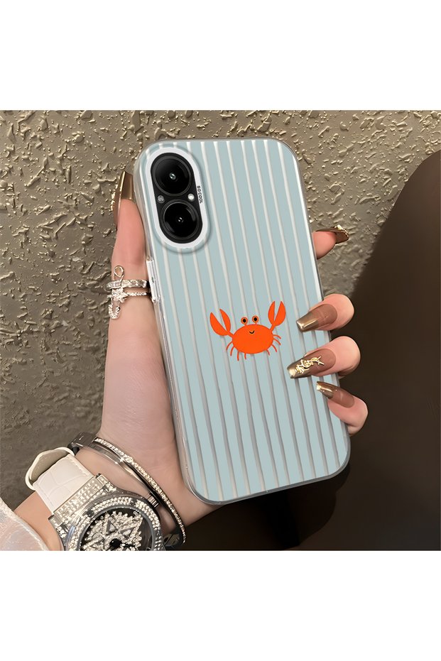 Realme C67 4g Compatible Simple Striped Cartoon Little Red Crab Crash Impact Protected Drawing