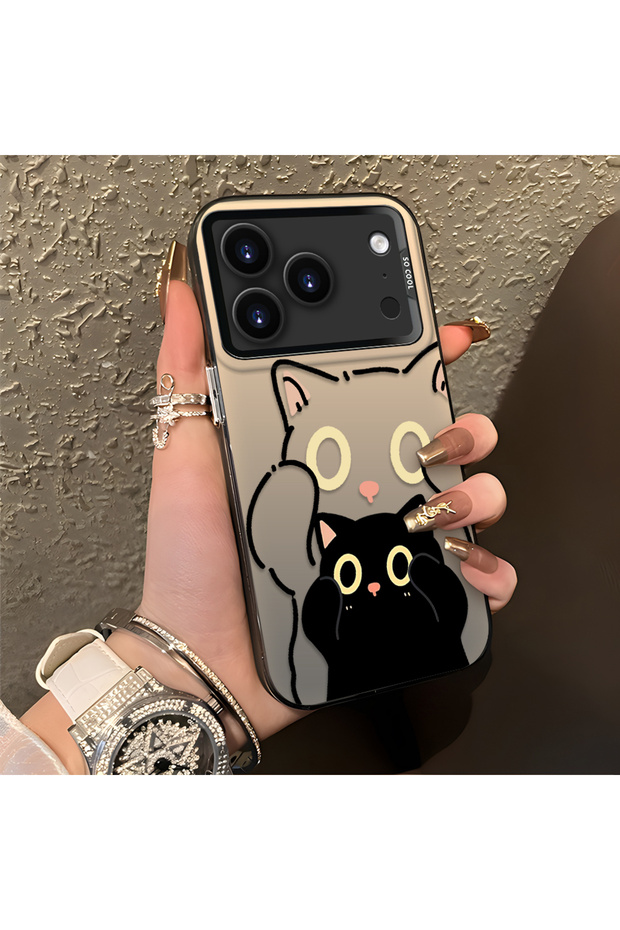 iPhone 17 Pro Compatible Simple Striped Cute Black Cat Impact Wear-Resistant Art Print