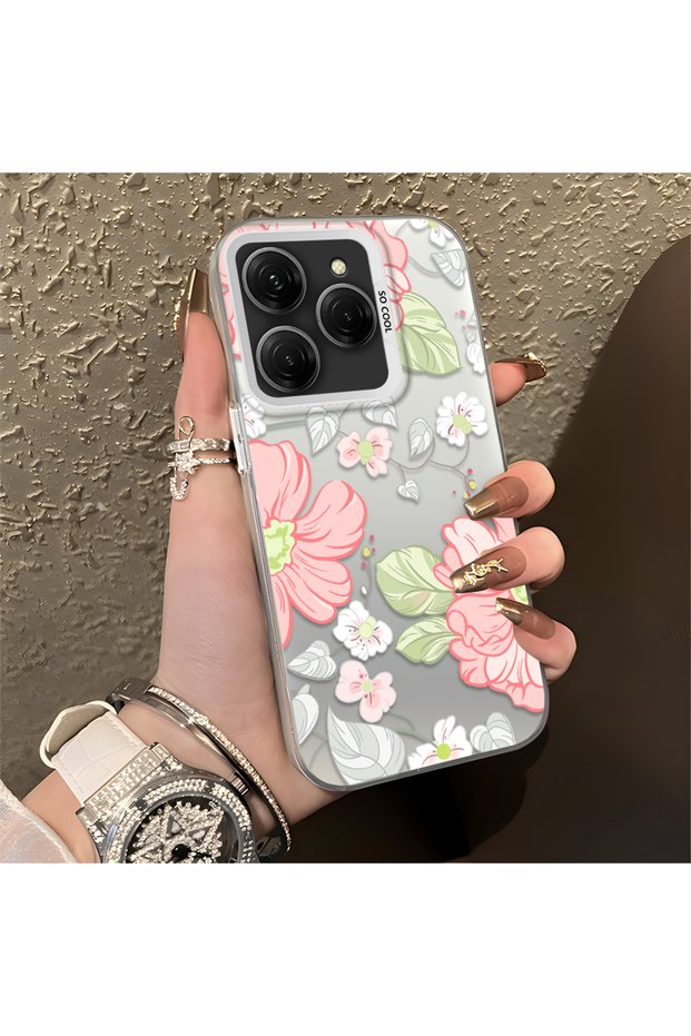 Case for Tecno Spark 20 Pro 4G/5G Compatible Fresh Pink White Flower Ivy Full Around Elegant Shockproof Printing