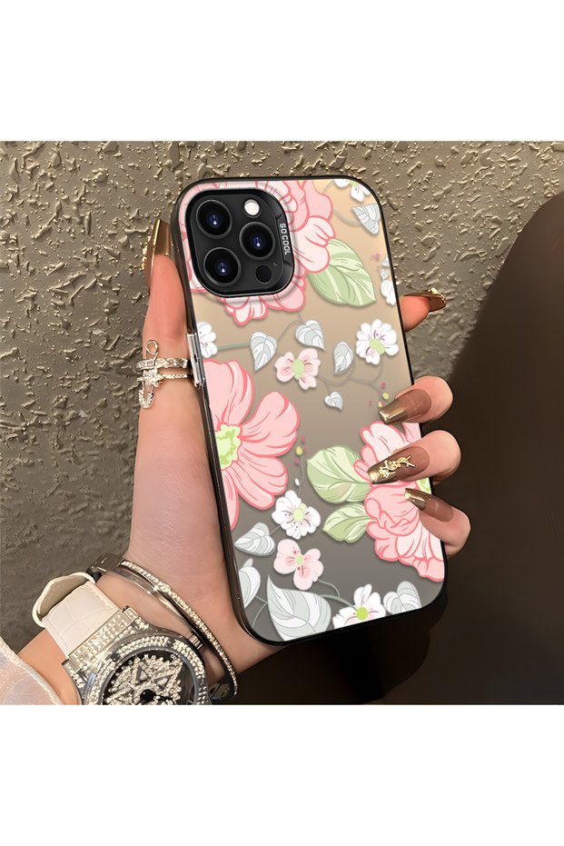 iPhone 13 Pro Compatible Fresh Pink White Flower Ivy Full Surround Elegant Shockproof Print