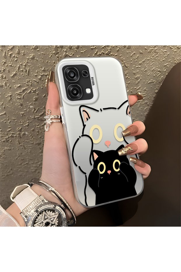 Oppo F31 Compatible Simple Striped Cute Black Cat Impact Wear Resistant Art Print